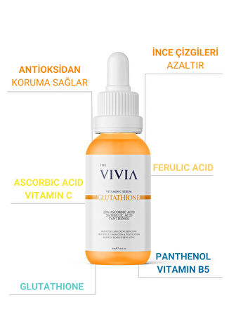 The Vivia Leke Karşıtı Aydınlatıcı C Vitamini Serum Glutatyon, %20 Askorbik Asit, %5 Ferulik Asit 30 ml