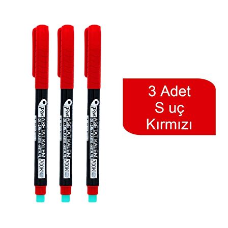 Pin 700 Asetat Kalemi S Uç Kırmızı 3 Adet