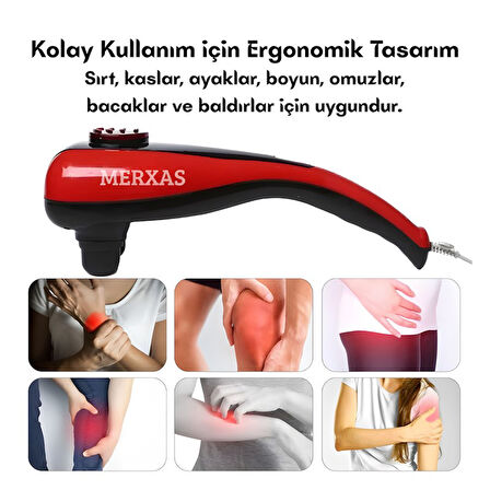 Merxas SL-222A Kırmızı Çift Başlıklı Paletli Masaj Aleti Sırt Bacak Kol Tüm Vücut Masaj Cihazı