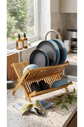  bambu bulaşıklık katlanabilir i̇ki katlı ahşap tabaklık 38x25x28 cm