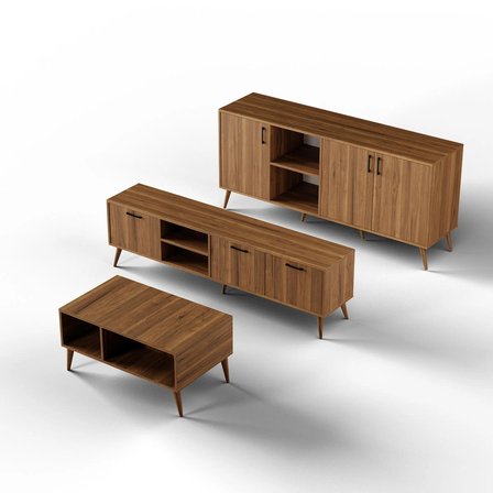 Mezza SET 1583-2072-1622 EXXEN (AHŞAP AYAKLI) TV ÜNİTESİ - ORTA SEHPA - KONSOL SETİ ÜRGÜP RENGİ