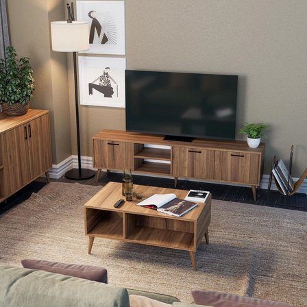Mezza SET 1583-2072-1622 EXXEN (AHŞAP AYAKLI) TV ÜNİTESİ - ORTA SEHPA - KONSOL SETİ ÜRGÜP RENGİ