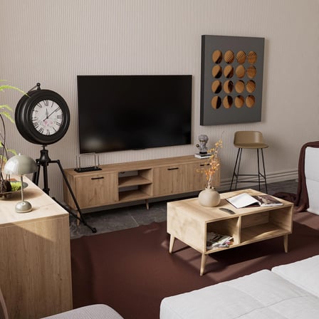 Mezza SET 1587-2076-1626 EXXEN (AHŞAP AYAKLI) TV ÜNİTESİ - ORTA SEHPA - KONSOL SETİ SEPET RENGİ