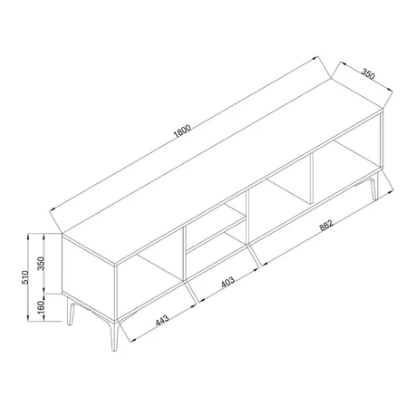 Mezza 1362 Vision 180 Cm Tv Ünitesi Ürgüp - Kaplan - Antrasit