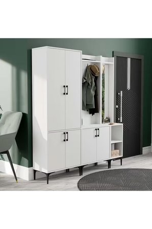 Mezza SET 5030-5000-5040 ROYAL SAĞ AYNALI 6 KAPAKLI 9 ASKILI 2 RAFLI PORTMANTO BEYAZ