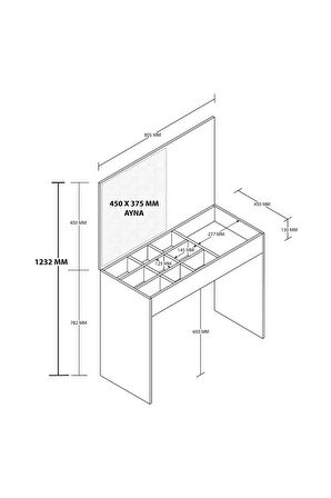 2232 LAILA DÜŞER KAPAKLI AYNALI 80 CM MAKYAJ MASASI DRESUAR ÇALIŞMA MASASI SEPET