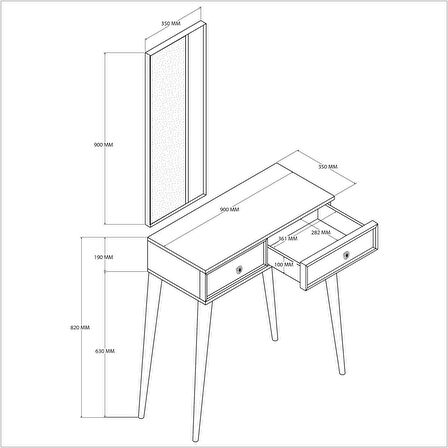 6020 LUNA (AHŞAP AYAKLI) MDF PROFİL ÇERÇEVELİ 2 ÇEKMECELİ AYNALI DRESUAR BEYAZ