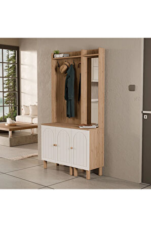 Mezza SET 5072-5088 RAPSODY SAĞ AYNALI 3 KAPAKLI (MEMBRAN) 4 ASKILI BOHEM PORTMANTO SEPET-BEYAZ