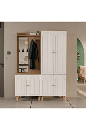 Mezza SET 5080-5084 RAPSODY SOL AYNALI 6 KAPAKLI (MEMBRAN) 7 ASKILI BOHEM PORTMANTO SEPET-BEYAZ