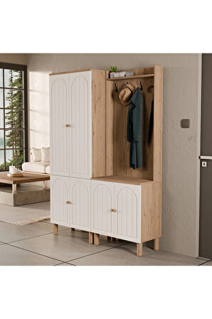 Mezza Set 5084-5072 Rapsody 6 Kapaklı (MEMBRAN) 9 Askılı Bohem Portmanto Sepet-beyaz