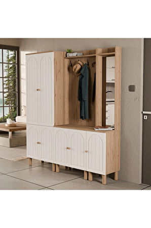 Mezza SET 5084-5072-5088 RAPSODY SAĞ AYNALI 7 KAPAKLI (MEMBRAN) 9 ASKILI BOHEM PORTMANTO SEPET-BEYAZ