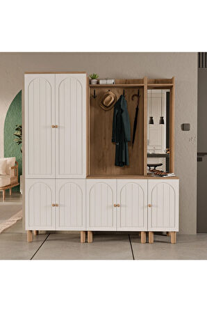 Mezza SET 5084-5072-5088 RAPSODY SAĞ AYNALI 7 KAPAKLI (MEMBRAN) 9 ASKILI BOHEM PORTMANTO SEPET-BEYAZ