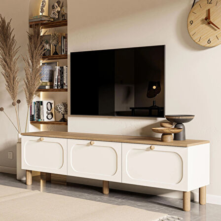 1280 Monza 180 Cm (Membran MDF Kapaklı) Bohem Tv Ünitesi Sepet-Beyaz