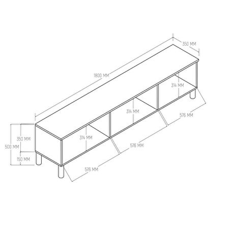 1280 Monza 180 Cm (Membran MDF Kapaklı) Bohem Tv Ünitesi Sepet-Beyaz