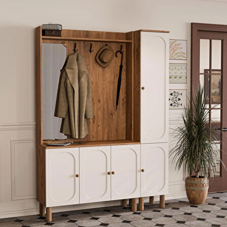 Mezza Set 5090-5093 Roma Sol Aynalı 5 Kapaklı (MEMBRAN) 4 Askılı Raflı Bohem Portmanto Atlantik Çam-beyaz