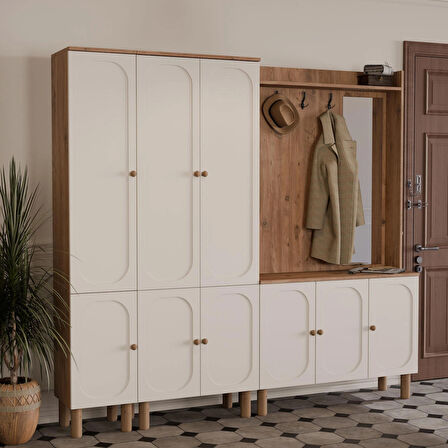 Mezza SET 5092-5094-5091 Roma Sağ Aynalı 9 Kapaklı (MEMBRAN) 9 Askılı Raflı Bohem Portmanto Atlantik Çam