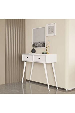 6021 LUNA (AHŞAP AYAKLI) MDF PROFİL ÇERÇEVELİ 2 ÇEKMECELİ DRESUAR BEYAZ