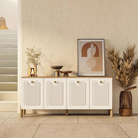 1740 Napoli 180 Cm (Membran MDF Kapaklı) Bohem Konsol Sepet - Beyaz