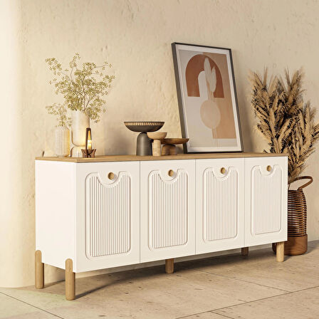 1740 Napoli 180 Cm (Membran MDF Kapaklı) Bohem Konsol Sepet - Beyaz