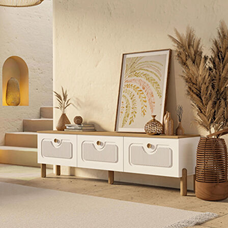 4090 Napoli 180 Cm (Membran MDF Kapaklı) Bohem Tv Ünitesi Sepet - Beyaz