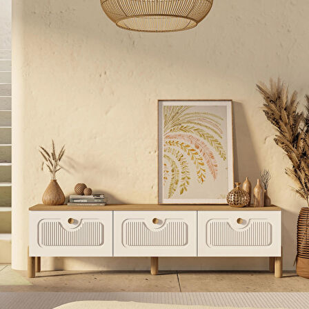 4090 Napoli 180 Cm (Membran MDF Kapaklı) Bohem Tv Ünitesi Sepet - Beyaz