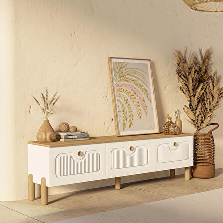 4090 Napoli 180 Cm (Membran MDF Kapaklı) Bohem Tv Ünitesi Sepet - Beyaz