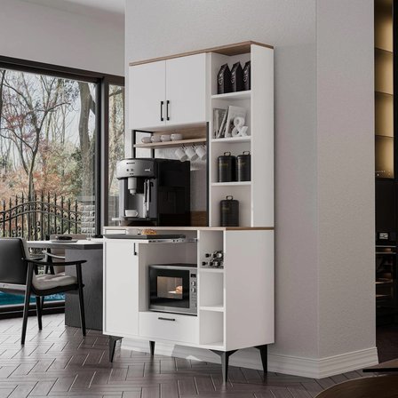 5272 MINERVA Kahve Köşesi 105 cm Çok Amaçlı Dolap Kiler Mutfak Dolabı Sepet Beyaz