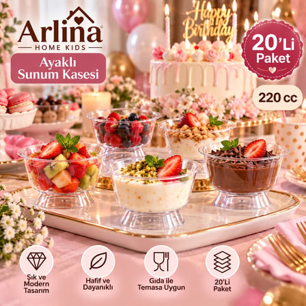 Arlina Home Kids 220 cc Ayaklı Sunum Kasesi 20'li Paket
