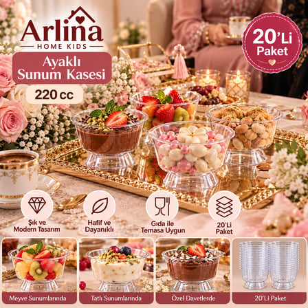 Arlina Home Kids 220 cc Ayaklı Sunum Kasesi 20'li Paket