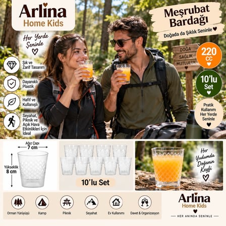 Arlina Home Kids 220 CC Plastik Bardak 10'lu Set Beyaz