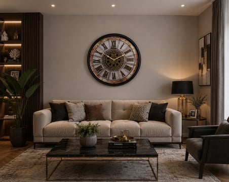 Retro Siyah Premium 70 x 70 cm Çarklı Duvar Saati