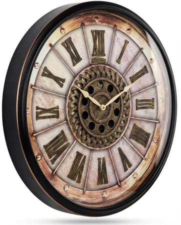 Retro Siyah Premium 70 x 70 cm Çarklı Duvar Saati