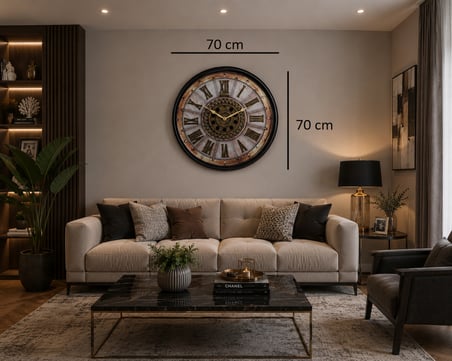 Retro Siyah Premium 70 x 70 cm Çarklı Duvar Saati