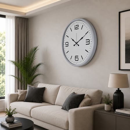 Beyaz Modern Büyük Boy 80 cm Metal Duvar Saati