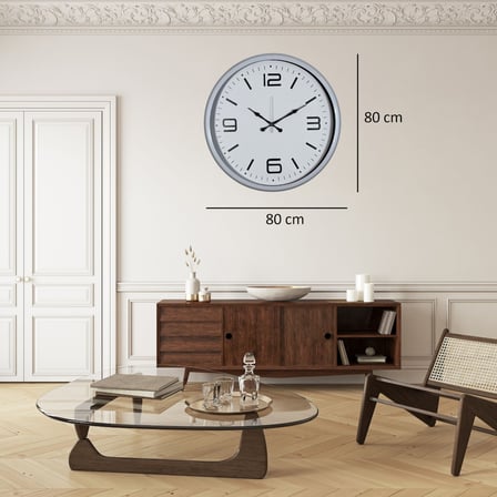 Beyaz Modern Büyük Boy 80 cm Metal Duvar Saati
