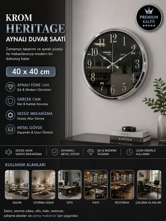 Krom Heritage Aynalı 40 x 40 cm Duvar Saati