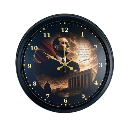 Sonsuz İz Siyah 40 x 40 cm Metal Atatürk Duvar Saati