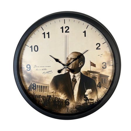 Cumhuriyet Mirası Siyah 40 x 40 Cm Metal Duvar Saati