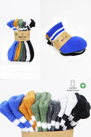 Bistyle 6lı Penye Çemberli Soket Çorap BS6003 Haki