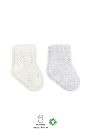 Bistyle Puan Derby Penye Soket Çorap 2Li BS10103 Gri Ekru