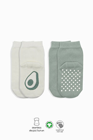 Bistyle Meyve Figürlü Kaymaz Soket Çorap 2'Li BS10105 Nil Ekru