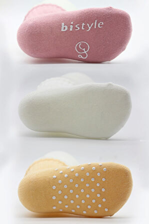 Bistyle Basic Kaymaz Penye Soket Çorap 3'Lü BS10106 Pudra Ekru Somon