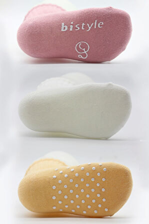 Bistyle Basic Kaymaz Penye Soket Çorap 3'Lü BS10106 Pudra Ekru Somon