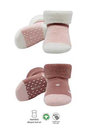 Bistyle Puanlı Kaymaz Havlu Soket Çorap 2'Li BS10502 Pudra Pembe