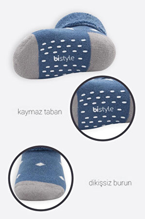 Bistyle Puanlı Kaymaz Havlu Soket Çorap 2'Li BS10502 İndigo Gri
