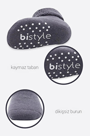 Bistyle Çemberli Kaymaz Havlu Soket Çorap 2'Li BS10503 Gri-Antrasit