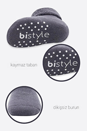 Bistyle Çemberli Kaymaz Havlu Soket Çorap 2'Li BS10503 Gri-Antrasit