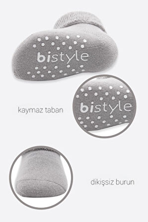 Bistyle Çemberli Kaymaz Havlu Soket Çorap 2'Li BS10503 İndigo Gri