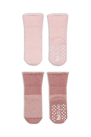 Bistyle Çemberli Kaymaz Havlu Soket Çorap 2'Li BS10503 Pudra Pembe