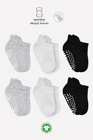 Bistyle 6'lı Sneakers Kaymaz Penye Çorap Bs20102 Gri Beyaz Siyah